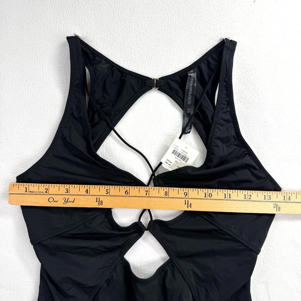 Anthropologie Womens Black Cutout Strappy One Piece Bodysuit Swimsuit XS - Picture 6 of 7